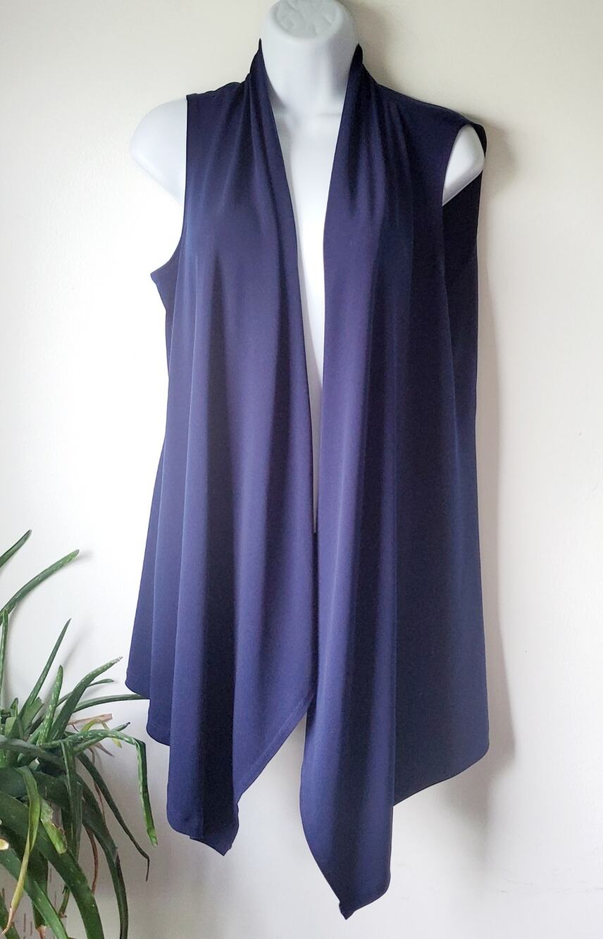 Susan Graver Womens Boho Blue Open Tunic Vest Size Small Cottagecore Hippie